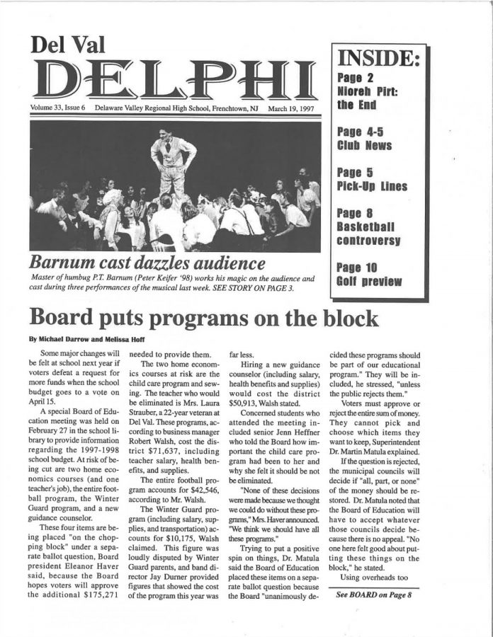The cover of the March 19, 1997 issue of the Del Val Delphi