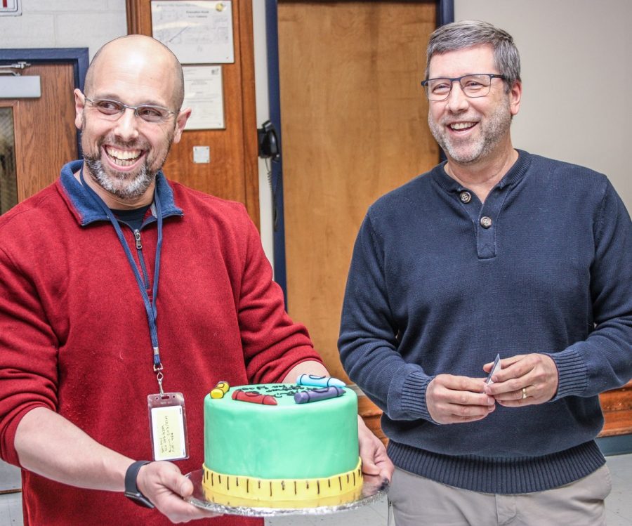 Mr. Jensen (right) was honored by Mr. Wright (left) as Teacher of the Year for the 2018-19 school year.