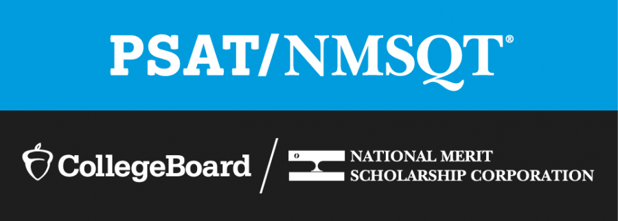 The Logo for the PSAT/NMSQT Exam, presented by CollegeBoard and the National Merit Scholarship Corporation