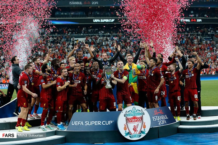 The Liverpool Football Club celebrate its 2019 UEFA Super Cup victory