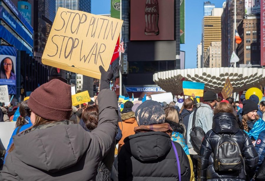There was a rally in support of Ukraine in Times Square following the Russian Invasion of Ukraine.