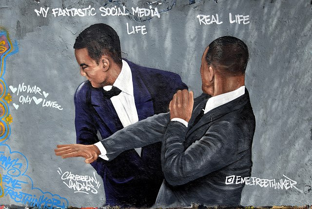 Will Smith's slap of Chris Rock has inspired a global reaction, including @eme_freethinker's graffiti.
