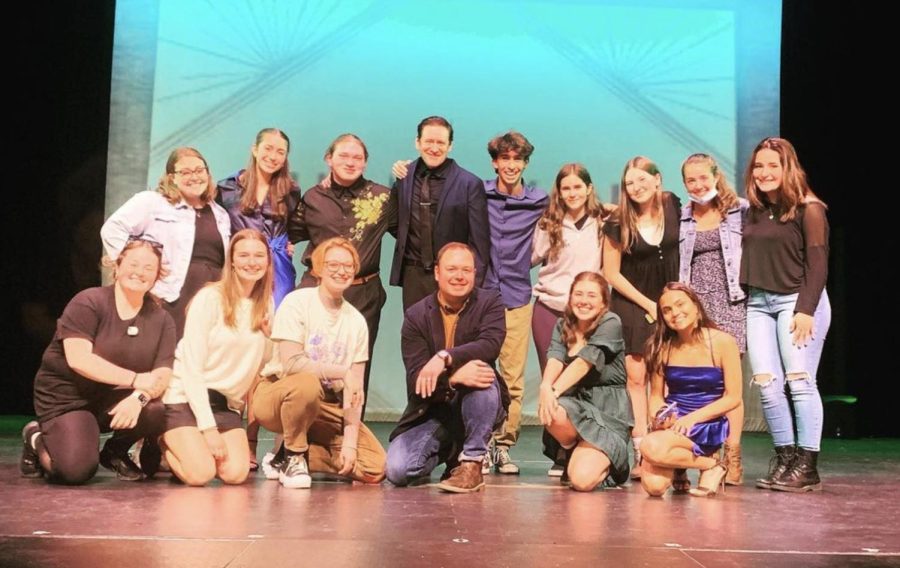 Bart Shatto posing with the student performers and theater teacher, Mr. Clinton Ambs.