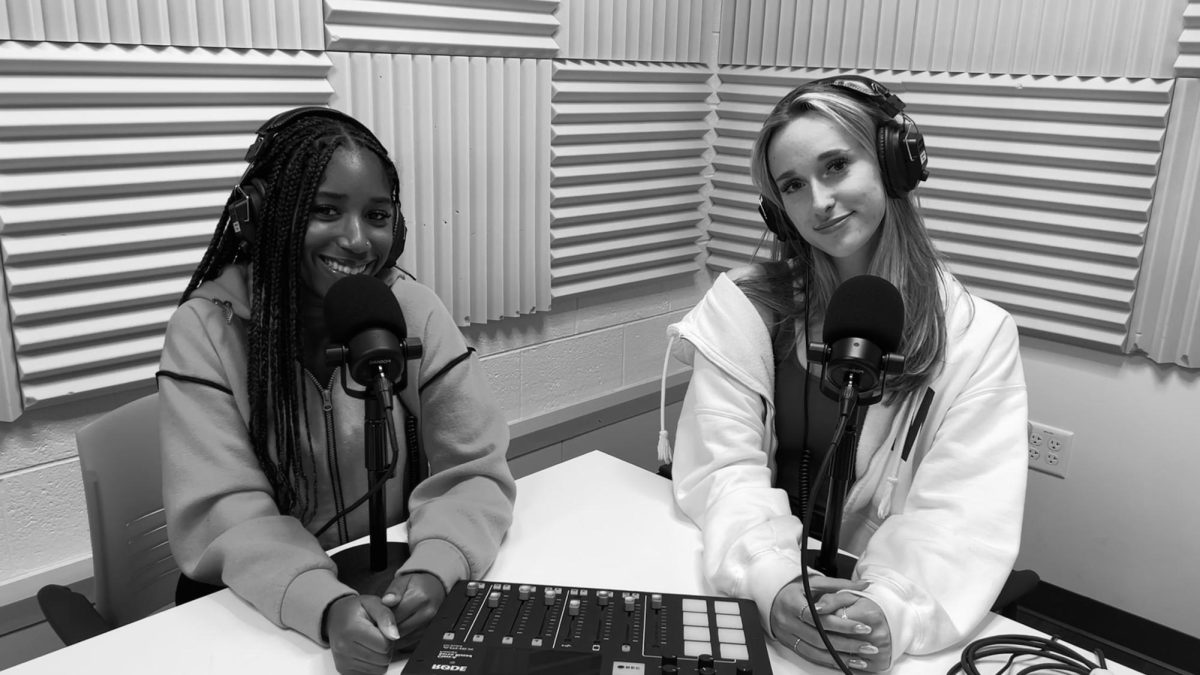 Reilly and Keyona record their podcast in The Commons new podcast room