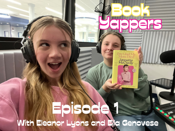 Ellie Lyons and Ella Genovese talk books in the Commons recording studio.