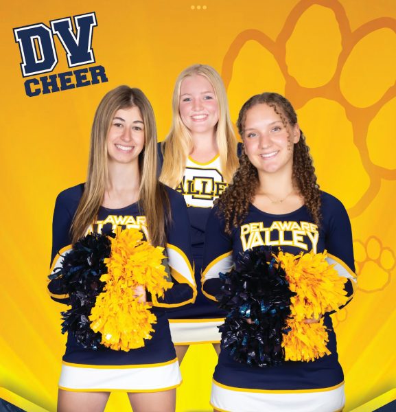 Del Vals three cheerleading seniors pictured in their uniforms.