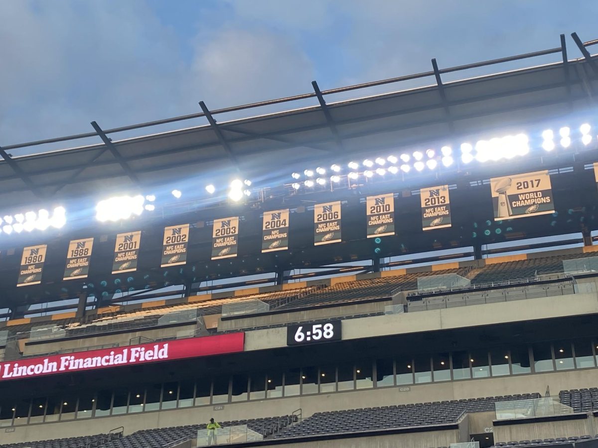 Eagles championships on full display for everyone to see at the Eagles vs. Packers watch party.