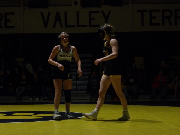 Sophomore, Annabelle Toye, preparing to wrestles at Del Val’s first girls wrestling match.