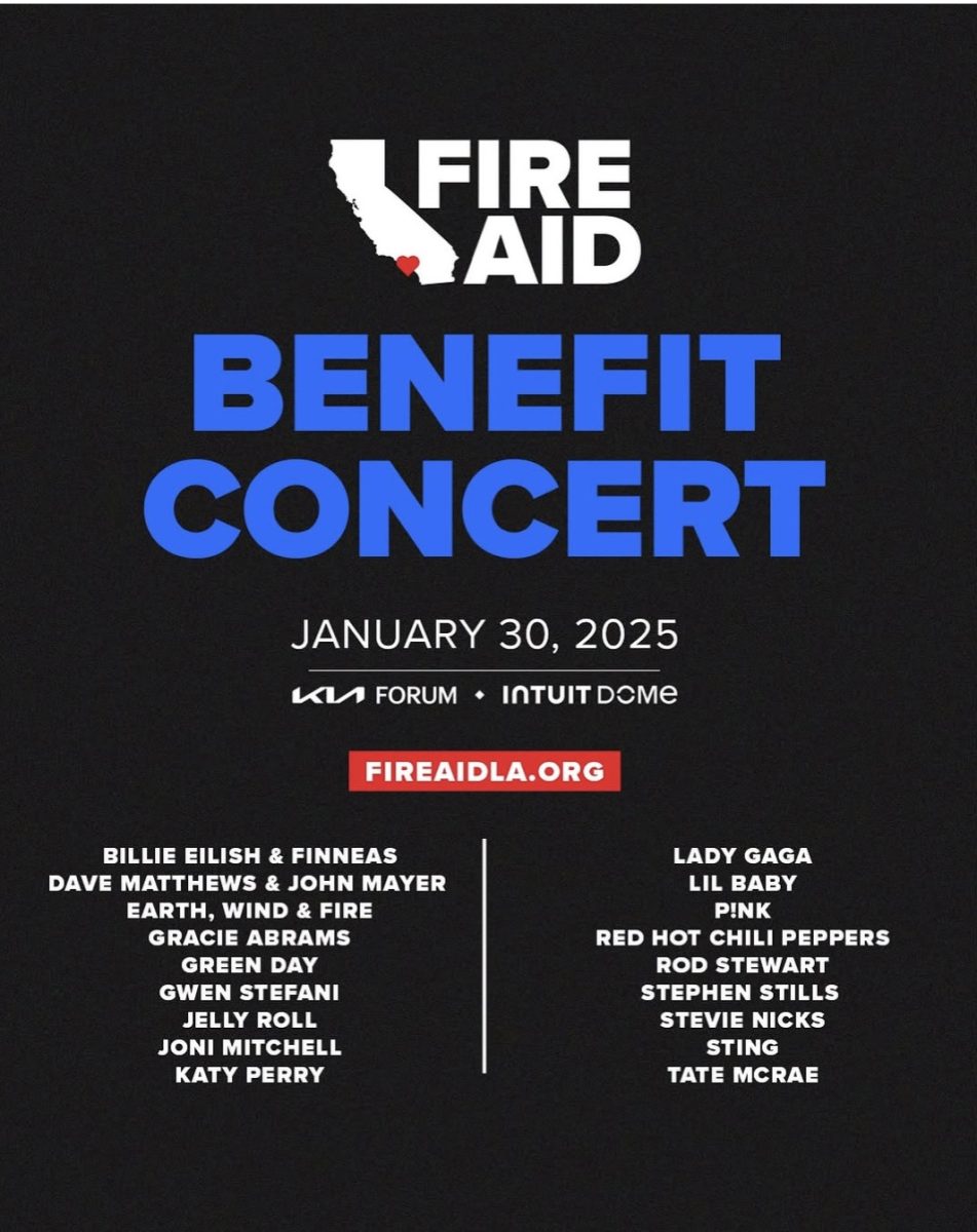 The official lineup for the LA Fire Aid Benefit Concert, which will be streamed on various websites. (Photo via FireAidLA)