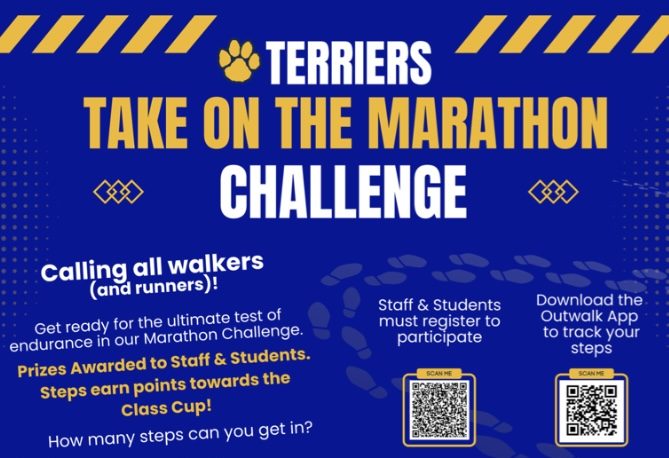 Posters for the marathon challenge can be found around the school. (Image via DVRHS Wellness Committee)