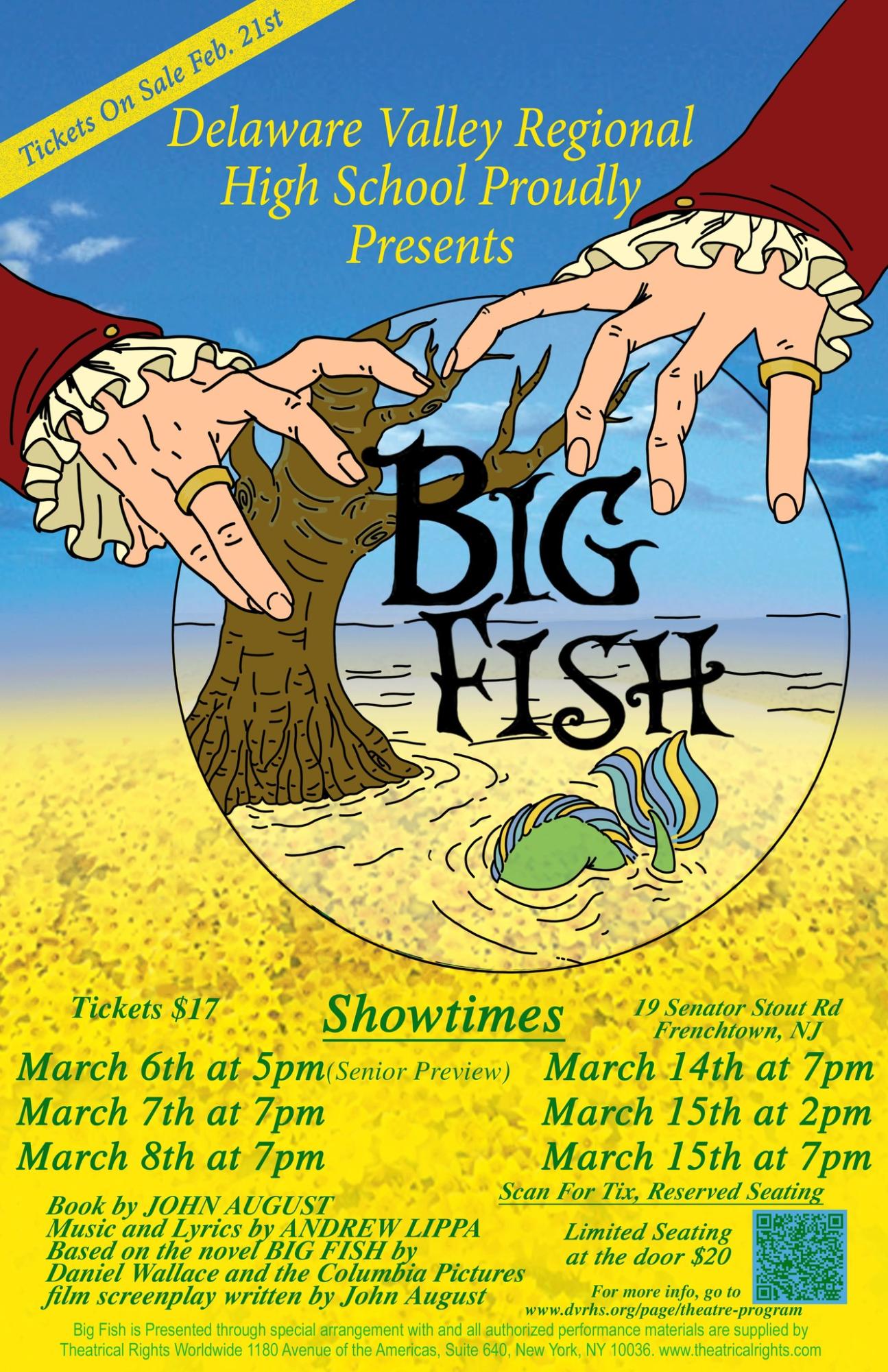 The flyer for “Big Fish,” premiering to the general public on March 7 in Del Val’s auditorium (Photo via Del Val’s Theater Program).