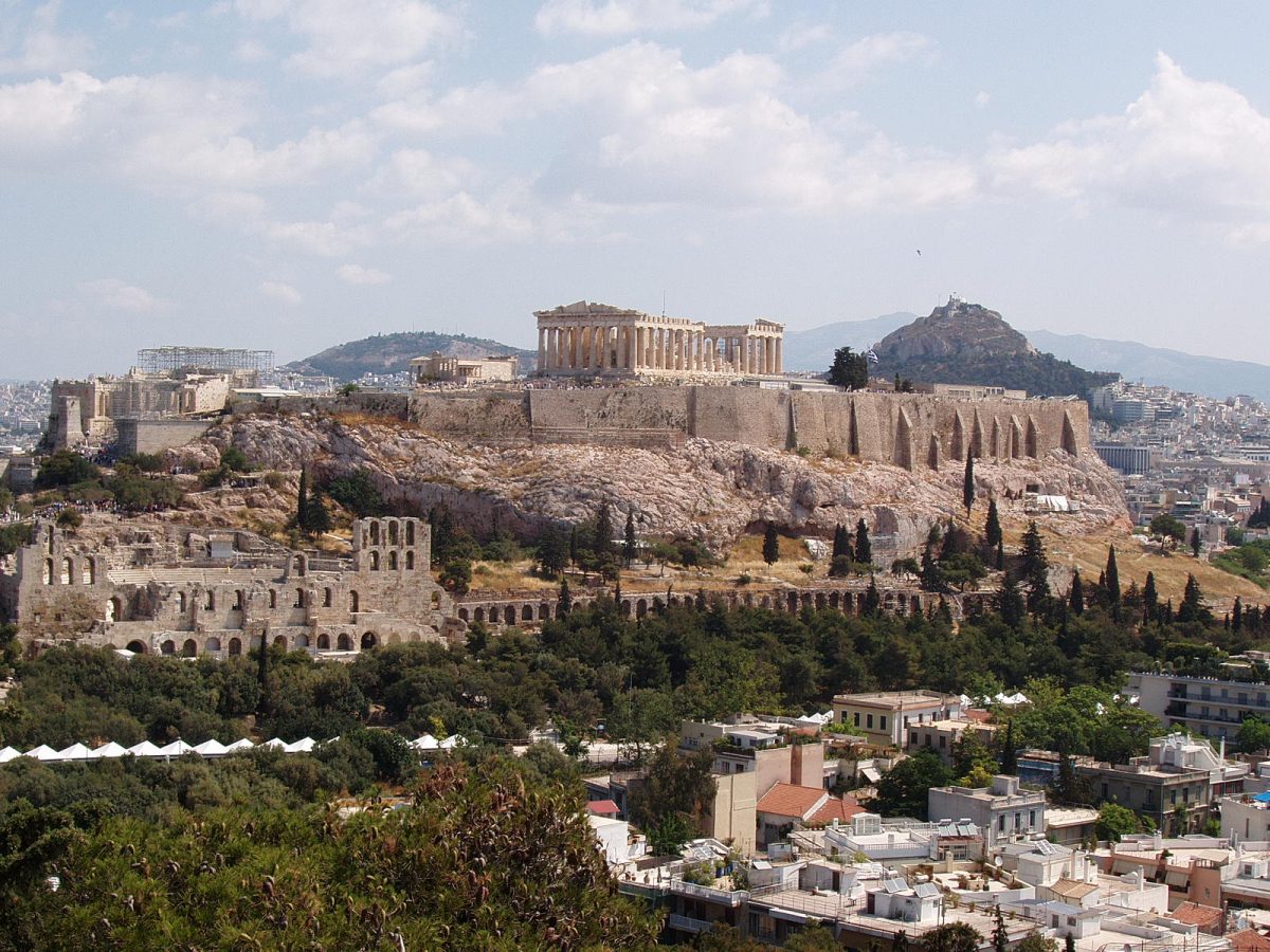 The Greek Acropolis which is home to Athena Parathions (photo via Wikimedia Commons).