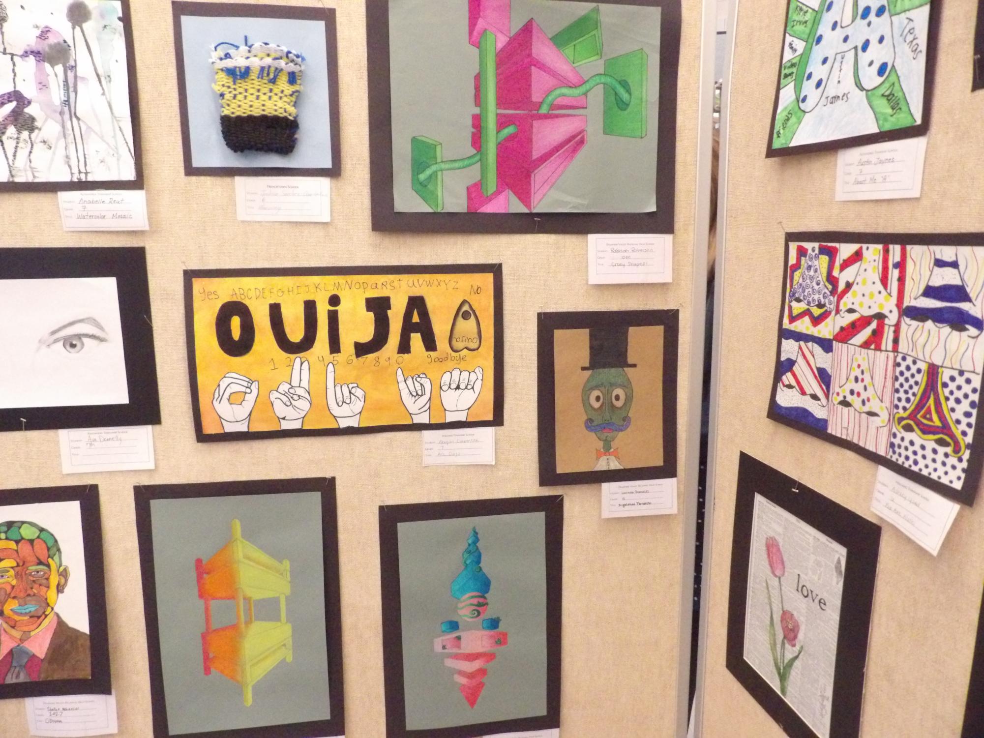 Some of the student-made artworks featured at the District Arts Festival in the Commons.
