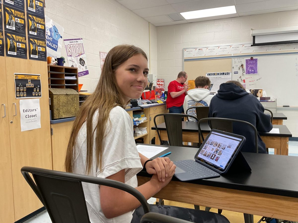 Freshman, Finley Busch researching future political issues for next year’s debate.