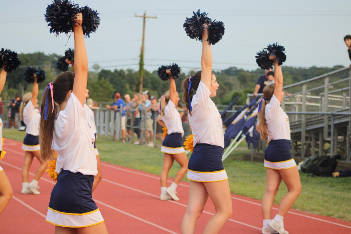 The Del Val Terriers cheer team perform their routines on the sidelines as the football team continues to stay strong and play exceptionally.