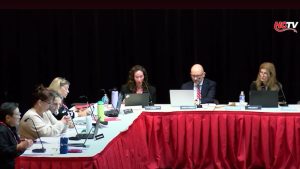 The Hunterdon Central Regional High School Board of Education meeting members discussing mental health cuts on Sep. 29. Superintendent Jessica Cangelosi-Hade expanded on the reasoning behind these cuts.