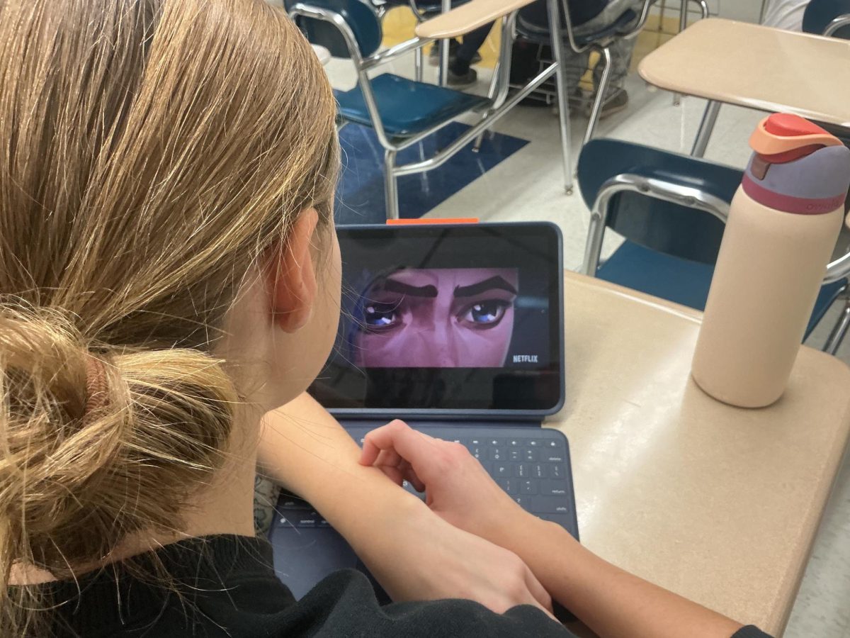 A student watching season two of "Arcane." The season was released one year ago, and fans throughout Del Val expressed their opinions on the show.