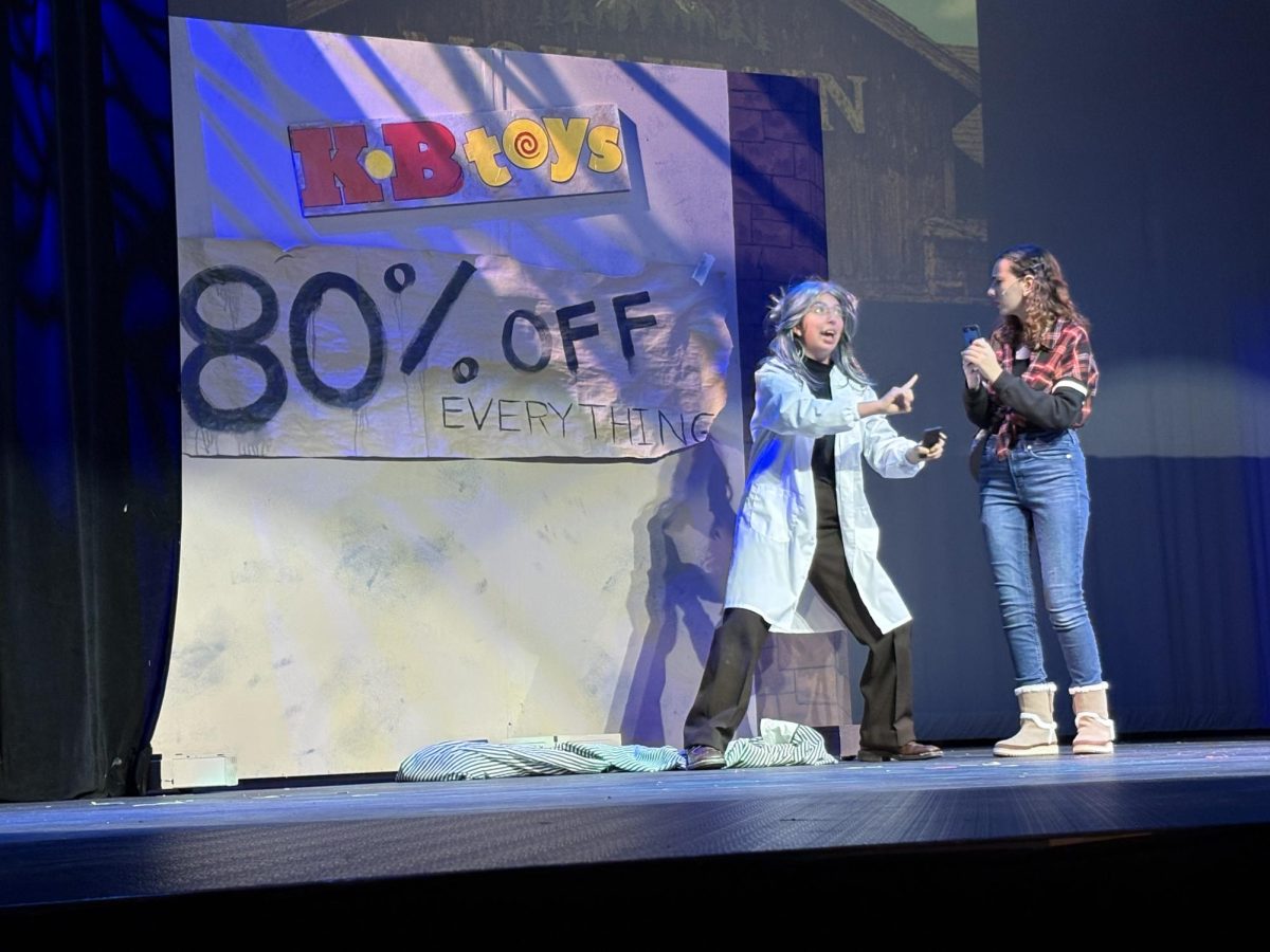 Bella Diaz plays the role of the professor. She delivered a standout performance bringing laughter to the audience. (Photo via Del Val Business Academy)
