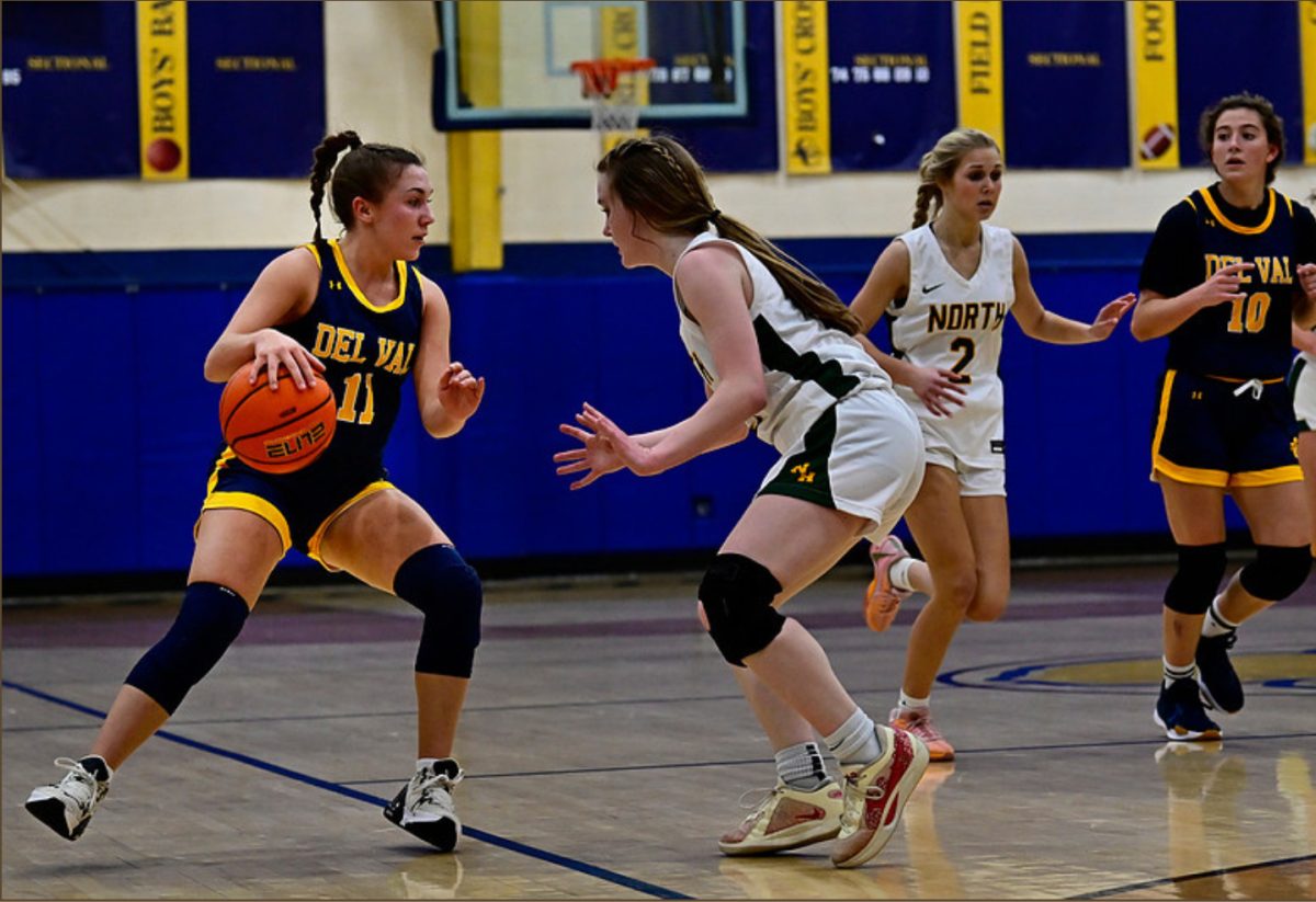 Senior Maggie Simpson dribbling past an opponent from North Hunterdon High School in the 2024-25 season. Simpson is one of four seniors returning for her final season.