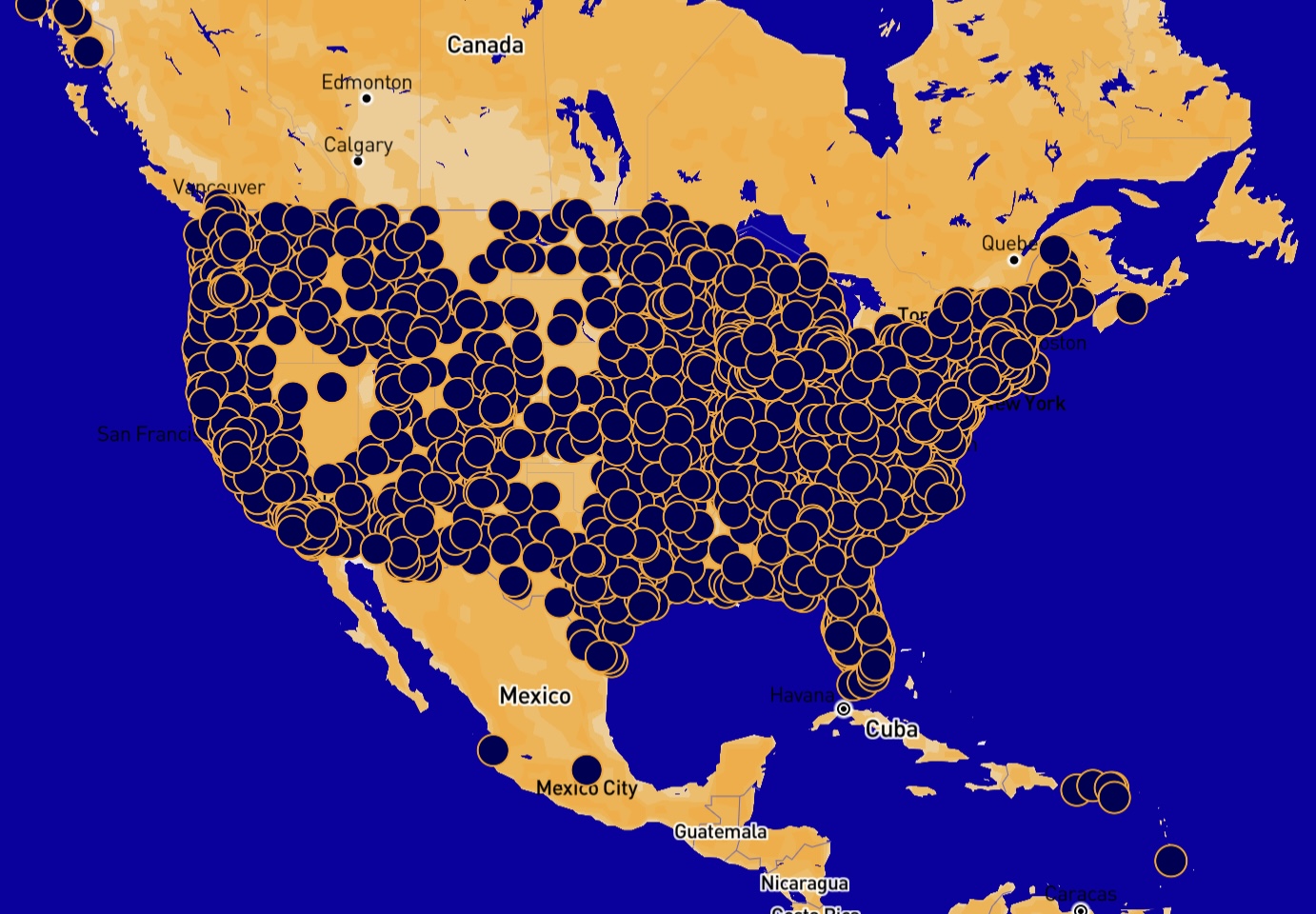 A map of every No Kings protest on March 28th. (Image used with written permission via nokings.org)