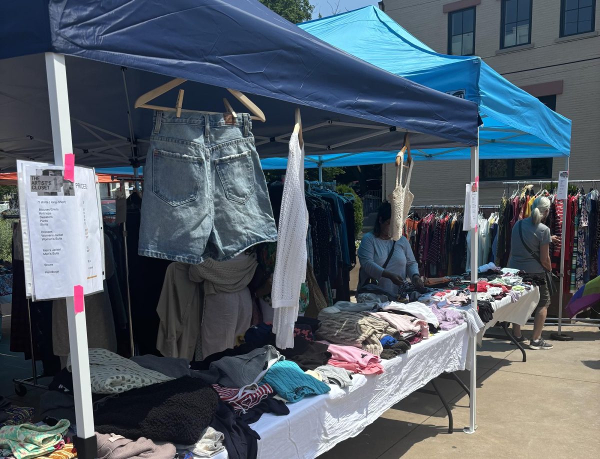 The Hunterdon Art Museum hosts an annual vintage clothing sale, where community members can buy second hand clothes and support the museum.  Stands are set up outside with clothes hung up on display, for community members to shop second hand.