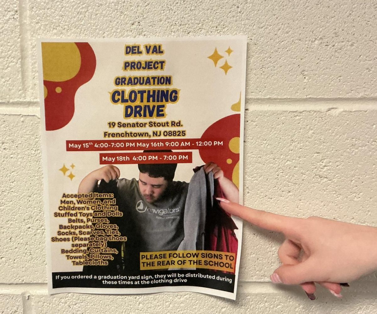 The flyer for Del Val's After Graduation Committee's Clothing Drive. The drive will raise funds for Project Graduation, an event the night of graduation for seniors to celebrate.