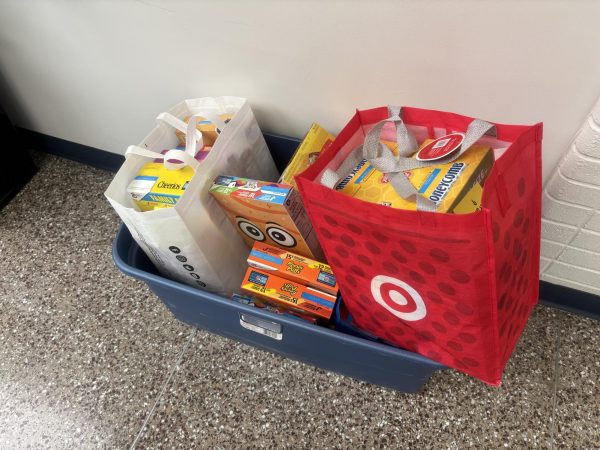 Cereal boxes are overflowing donation boxes around the school.