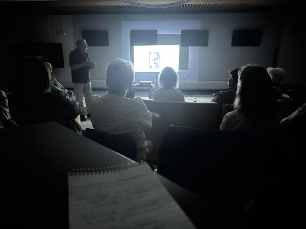 James Davidson presents several stories from his new book, "Gruesome and Grisly Murders of Hunterdon County." His presentation was the highlight of this month's Delaware Valley Historical Society's meeting.