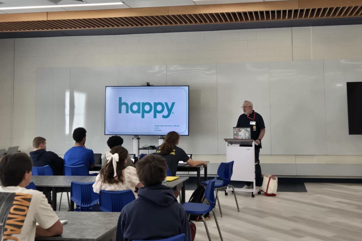 Founder Craig Dubitsky speaks to Del Val students about happy coffee. The presentation was given to students in the business academy during second block and lunch. 