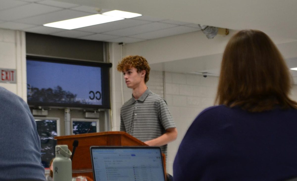 Sophomore Christian Weate coming to the Board of Education to give his opinion on the new schedule. 