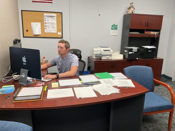 David Garrison, assistant business administrator, working in his office. Garrison joined the Del Val administration this school year.