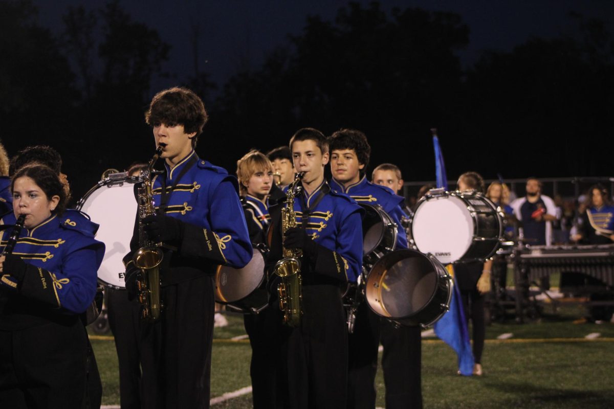 The Golden Regiment Marching Band performs for the first time this year.