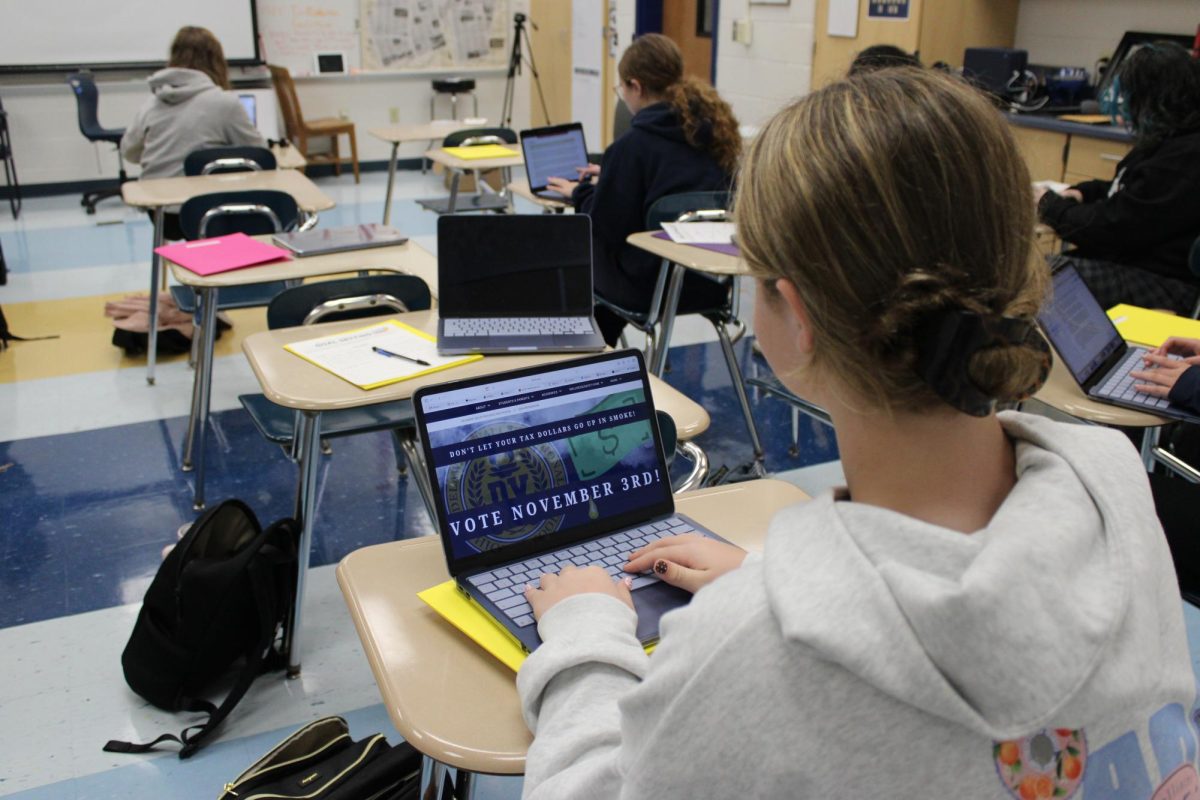 Junior Austyn Hackmann learns moreabout the referendum on the Del Val website.