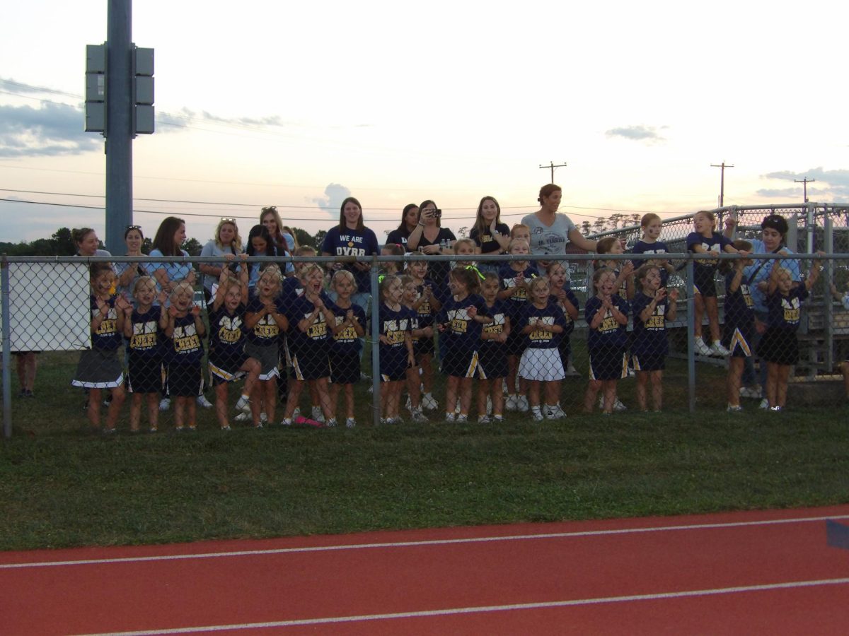 Youth cheer leaders on Youth Night during the 2024 season. Youth Night was played against J. P. Stevens with an outcome of 17-0 with Del Val winning.