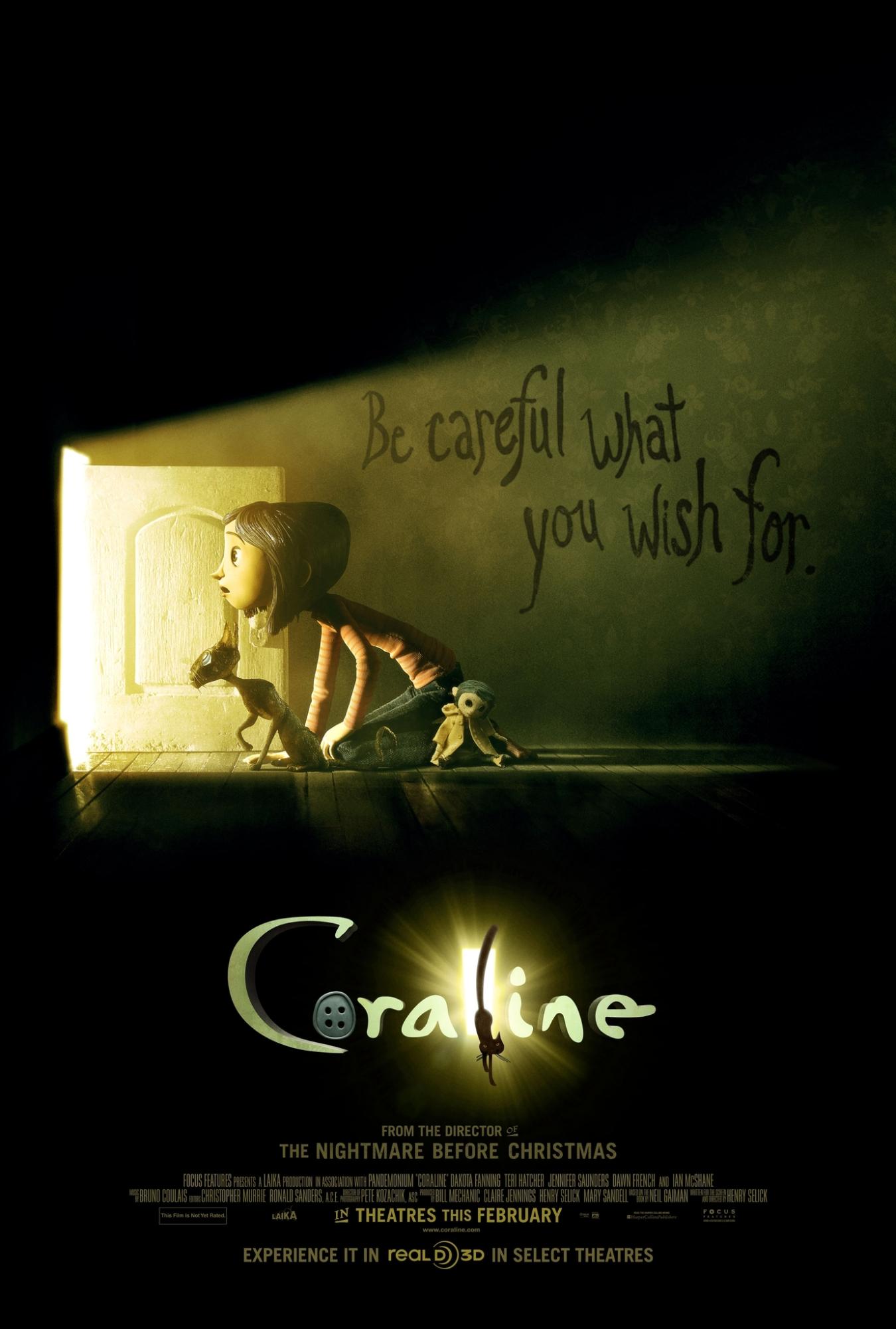 The poster for "Coraline." The movie follows a young girl experiencing a parallel universe with a glamorized version of her life. (Photo via LAIKA Studios)