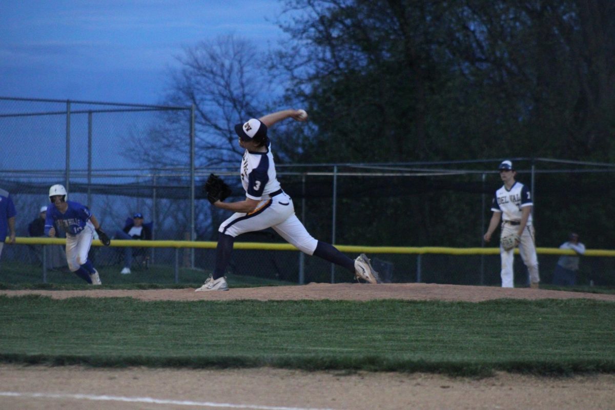 Gabriel Miller throws a pitch at the 2026 Baseball Senior Night. Miller had an injury in his elbow, that had to be resolved via surgery, and took him out of the baseball summer season.